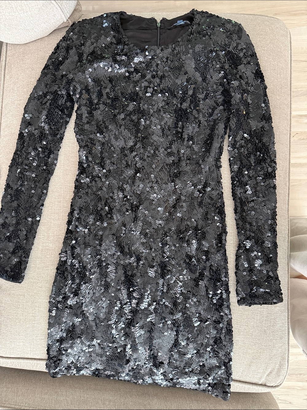 French Connection Black Sequin Long-Sleeve Mini Dress